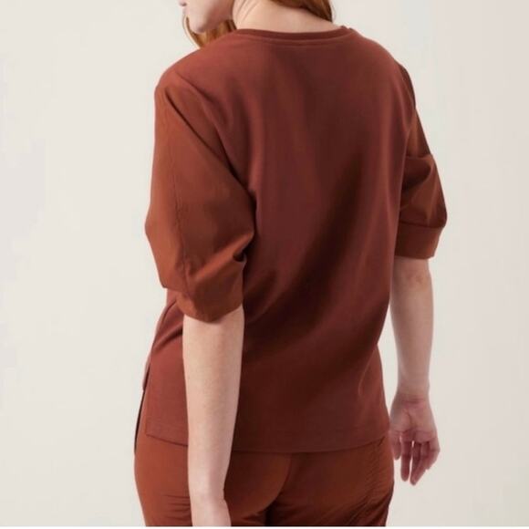 Athleta Women's Harlow Hybrid Woven Knit Tee Top Medium Rust - Picture 8 of 16